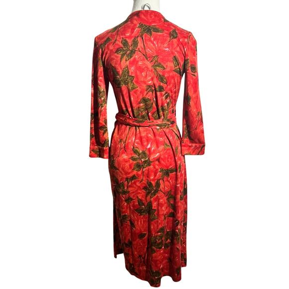 Fiori Di Zucca Silk Wrap Dress Women S Red Orange Leaf Print Knee Length Career - Picture 2 of 11